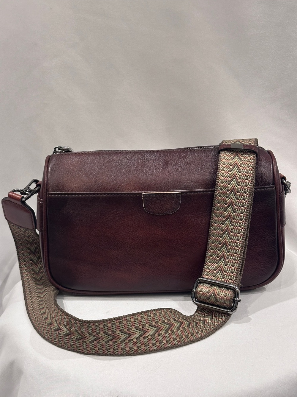 Coolcy Genuine Leather Coffee Brown Crossbody Bag w/ 2 Straps - Picture 3 of 16